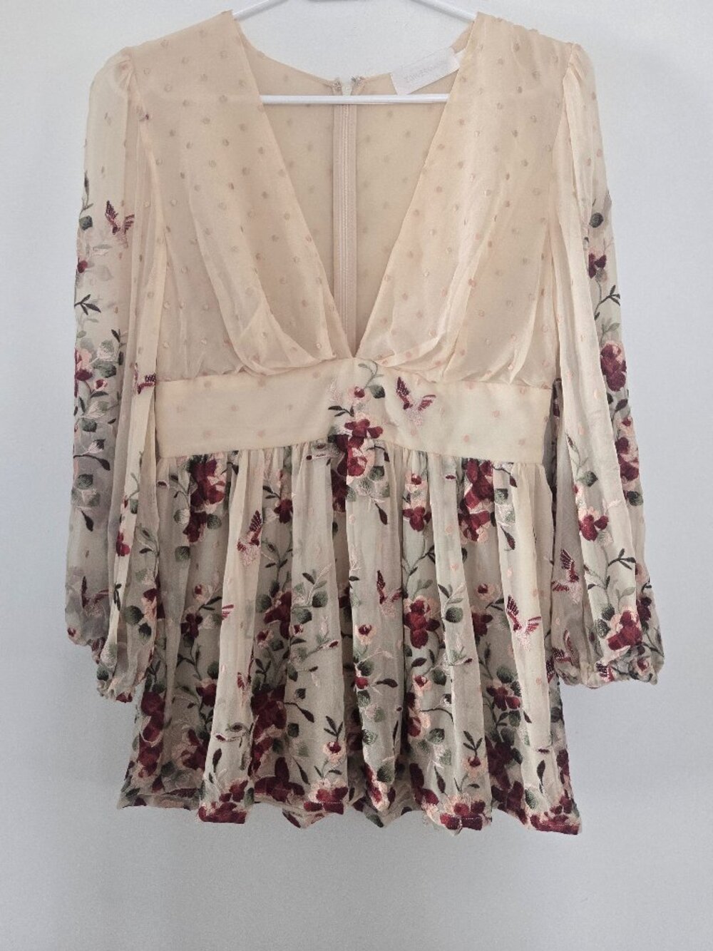Zimmermann Cherry Blossom Sakura Plunge Embroidery Blouse Size 1 Long Sleeve Top